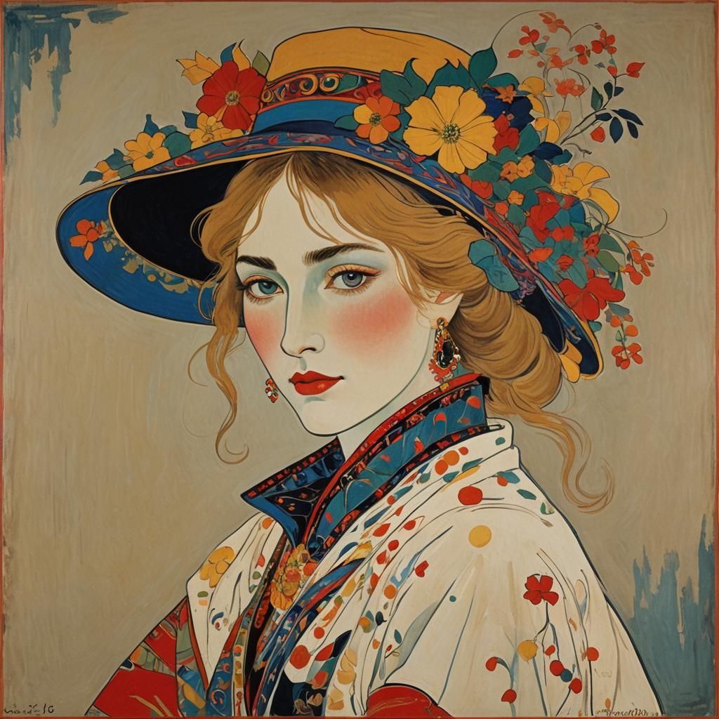 Colorful Portrait of a Girl, Illustrative Style