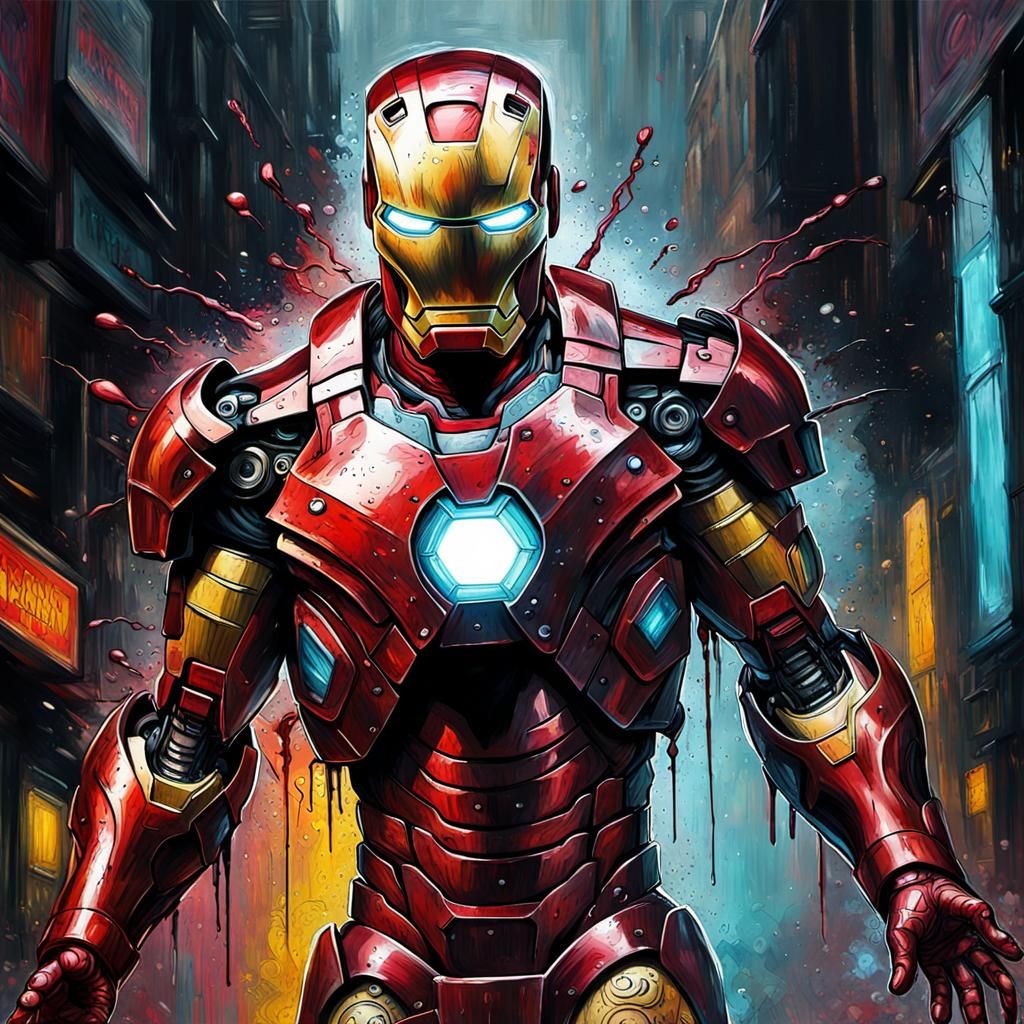 Cyberpunk Iron Man Splash Art Concept
