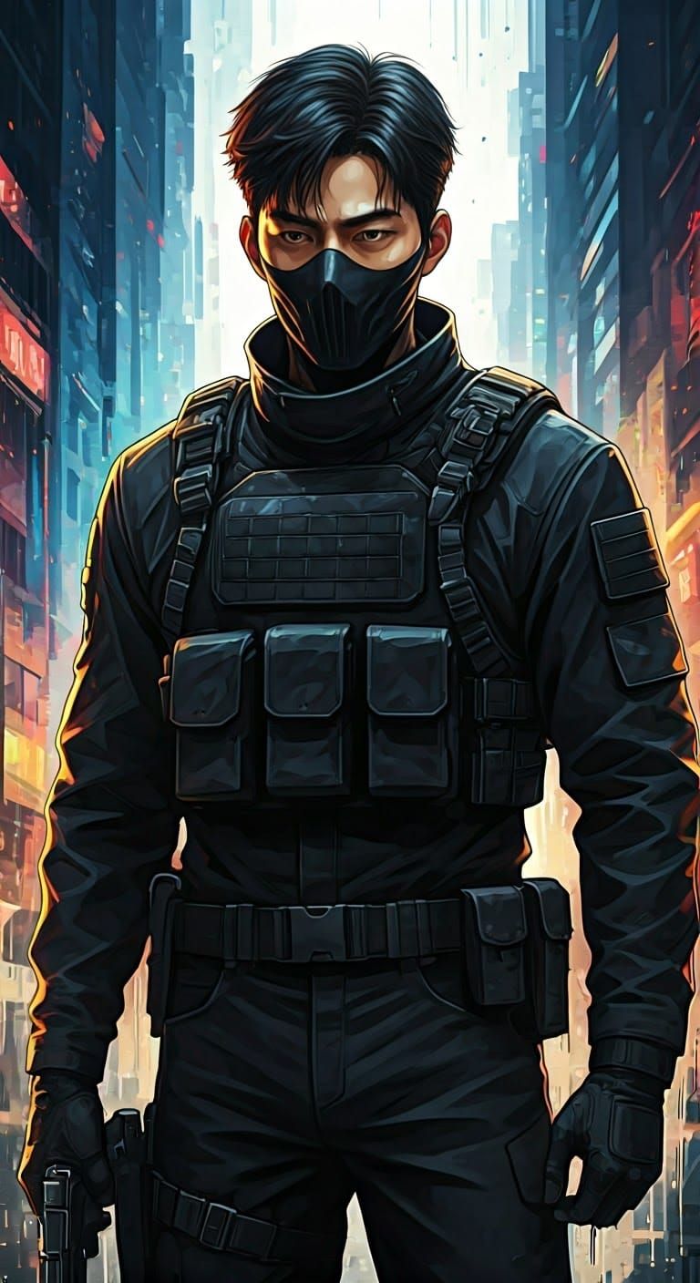 Villainous Kim Tae-hwan in Polychromatic Street Art Style