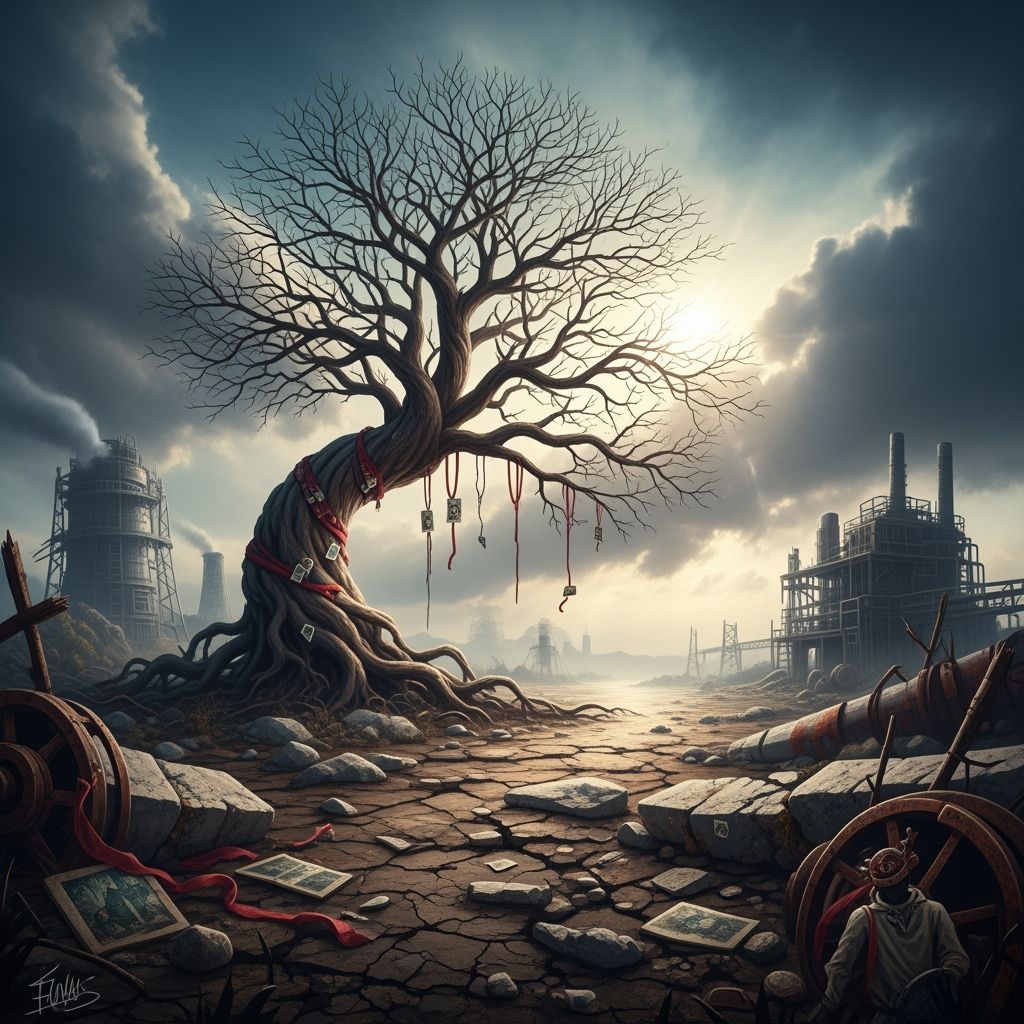 Dystopian Skeletal Tree in a Desolate Landscape