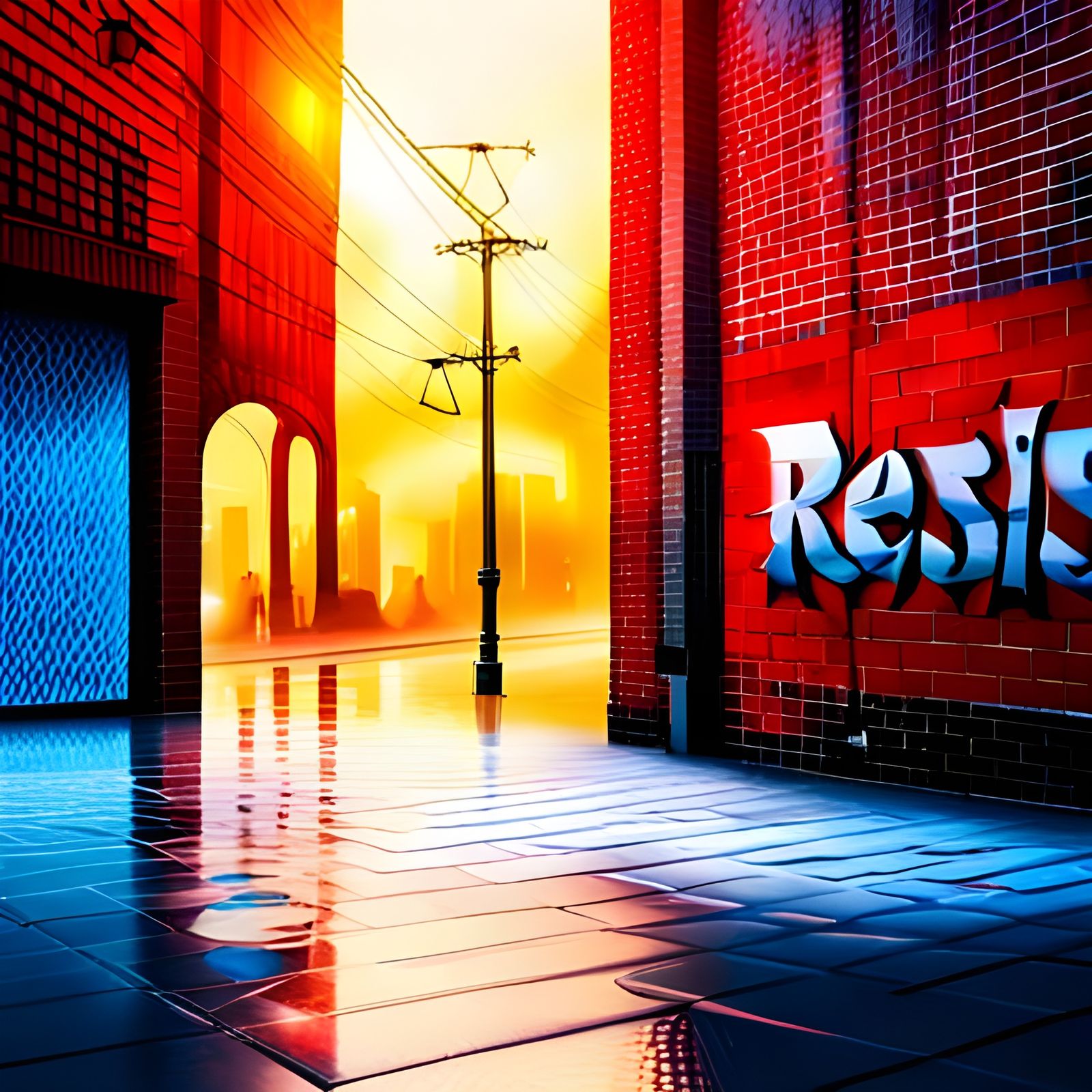 Dystopian Alley: Graffiti Art in Hyperrealistic Style