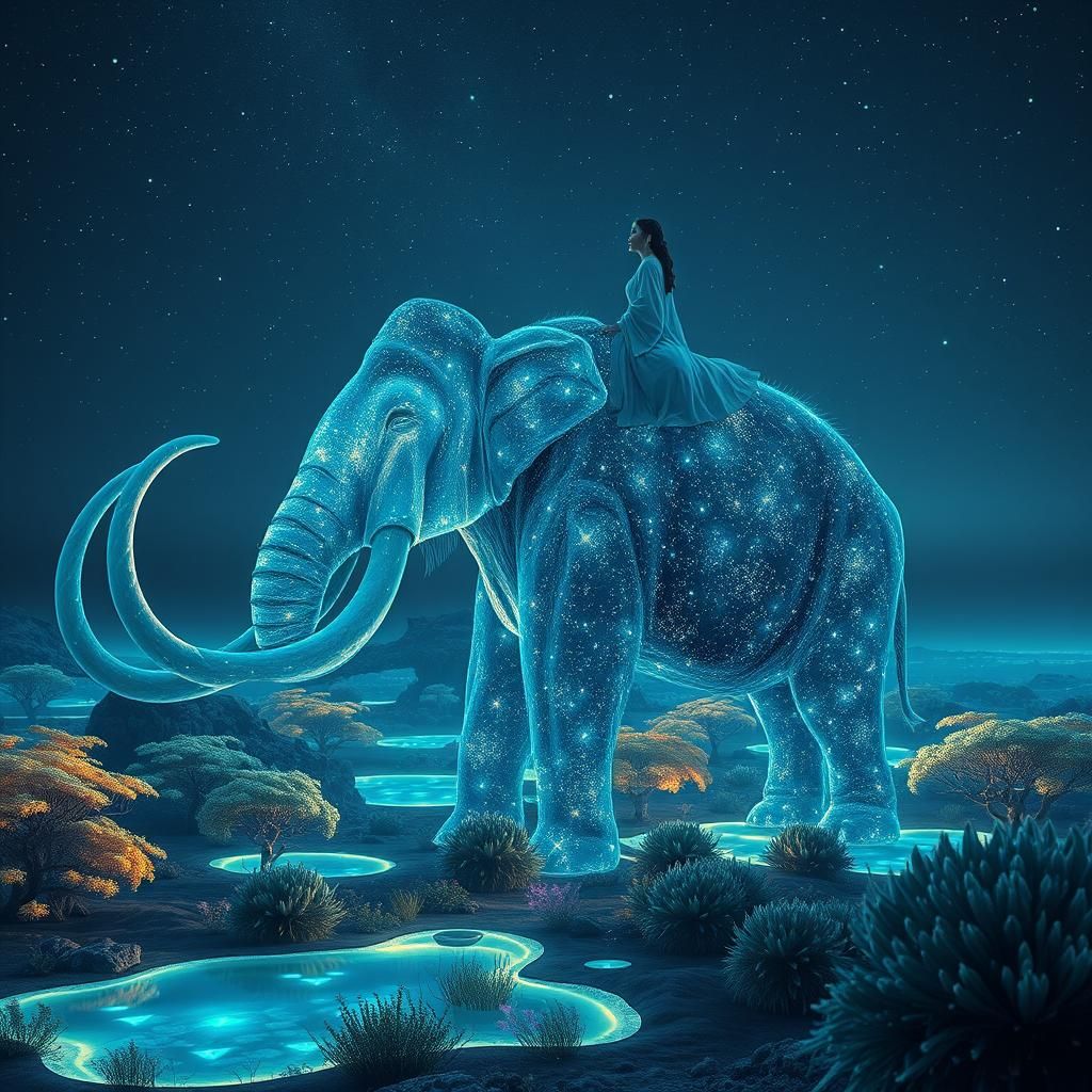 Star Mammoth in Bioluminescent Dreamscape, Hyper-Realistic 8...