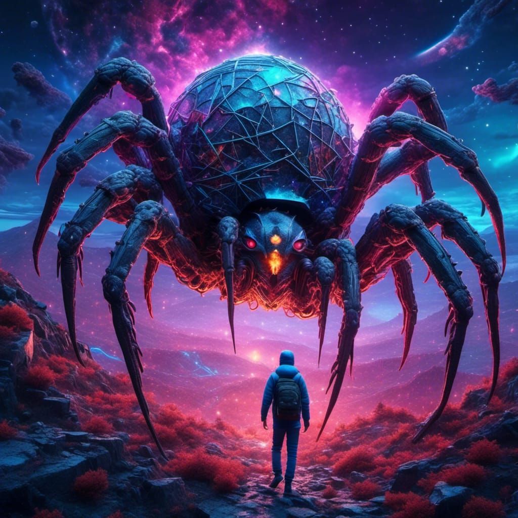 Giant God Monster Spider in Destroyed City