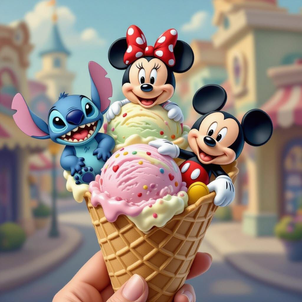 Disney Characters as Ice Cream Cones: Mickey, Minnie, Stitch