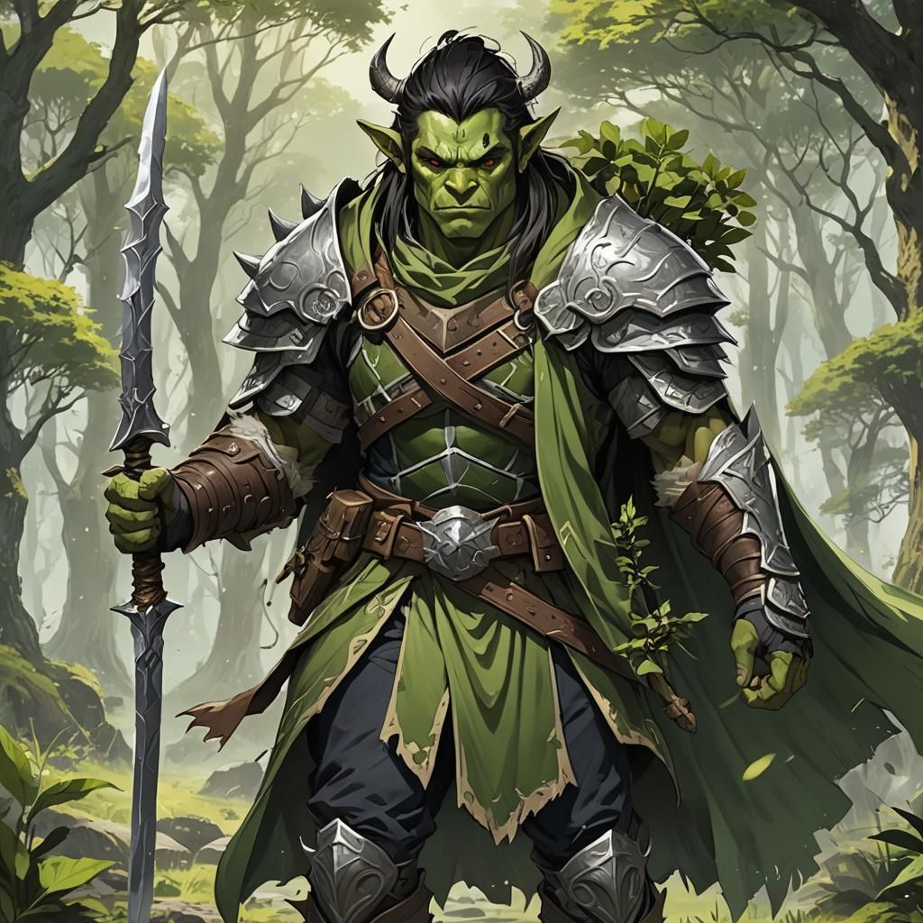 Half-Orc Druid in Anime Style with Glaive