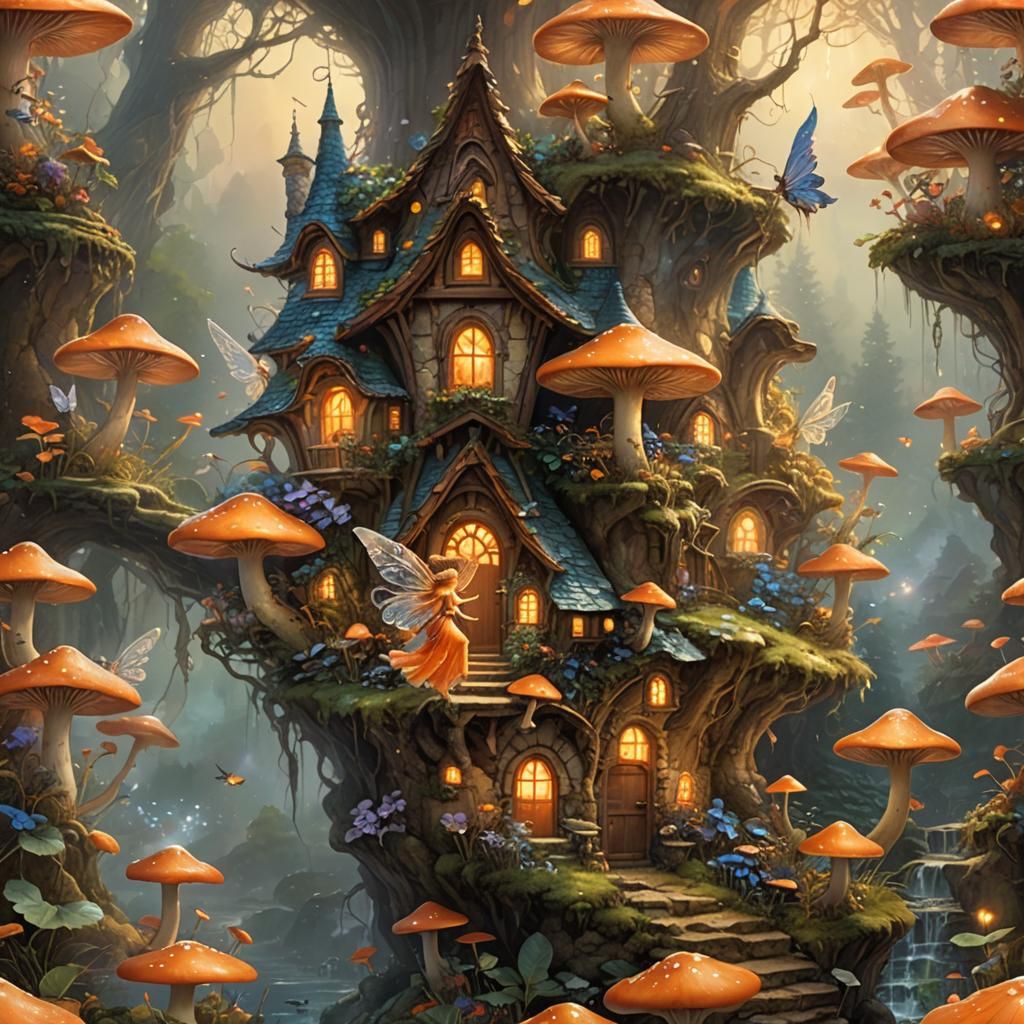 Enchanted Orange Fairy in Kinkade-esque Forest