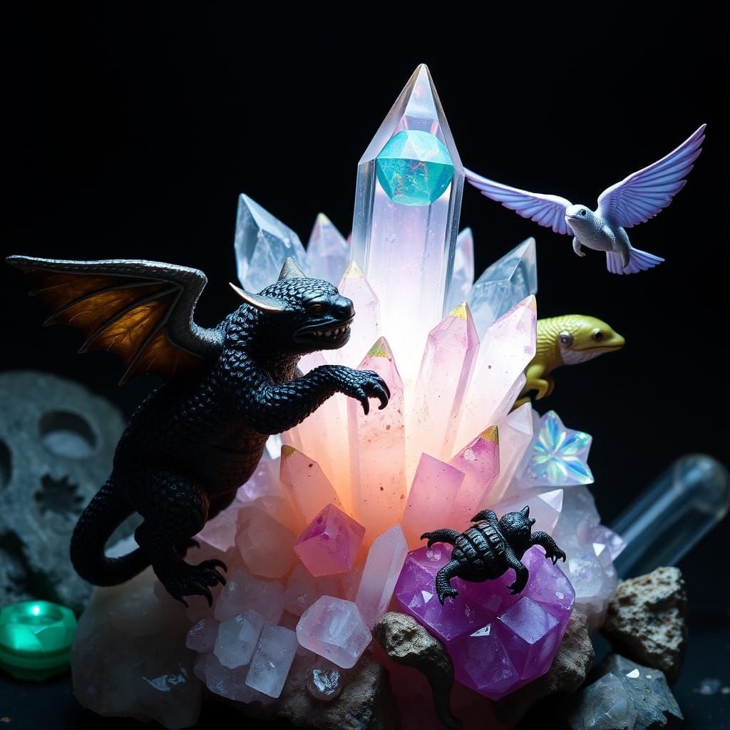 Crystal Creatures and Mythical Beings in Gothic Horror Style
