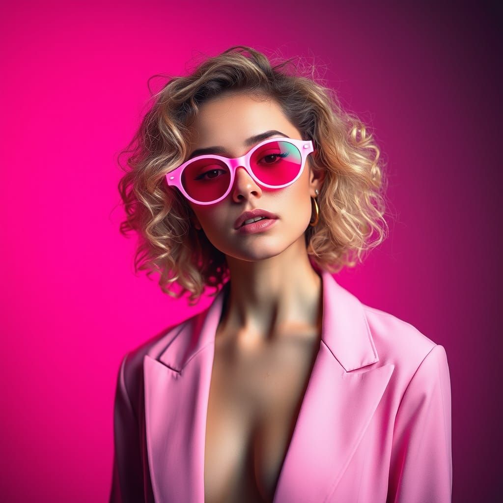 Woman in Pink: Dreamy Neon Portrait