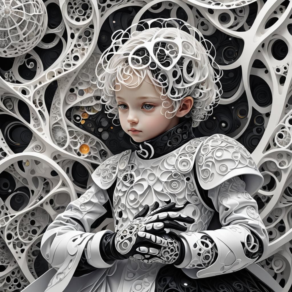 Fractal Art of Sibling Embrace with Geometric Shapes