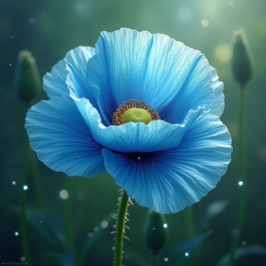 Majestic Blue Himalayan Poppy in Ethereal Mountain Breeze