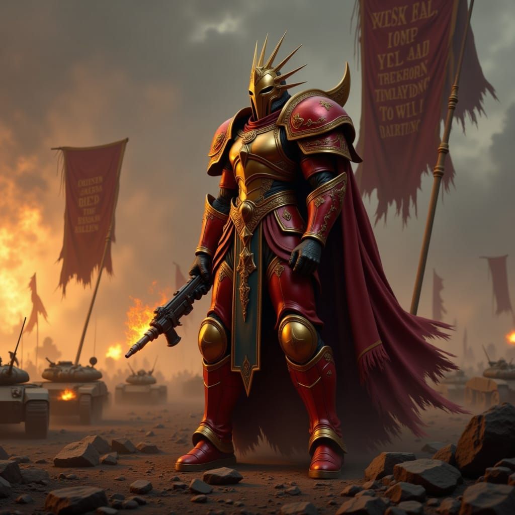 Adepta Sororitas Warrior in Red and Gold Armor