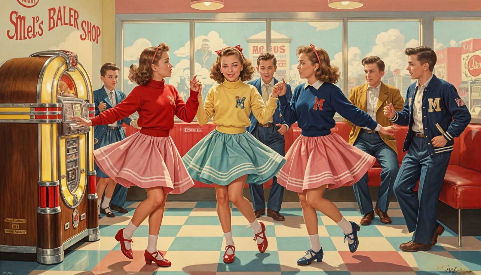 1950s Girls Dance at Mel's Malt Shop in Dieselpunk Style