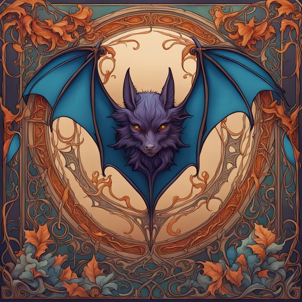 Art Nouveau Bat with Intricate Details