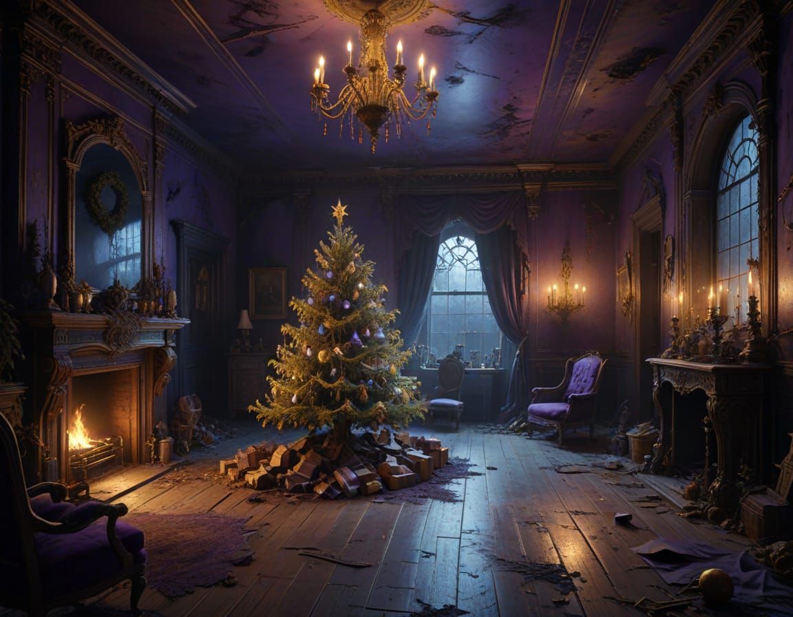 Dark Fantasy Christmas Ghosts in Deserted Mansion