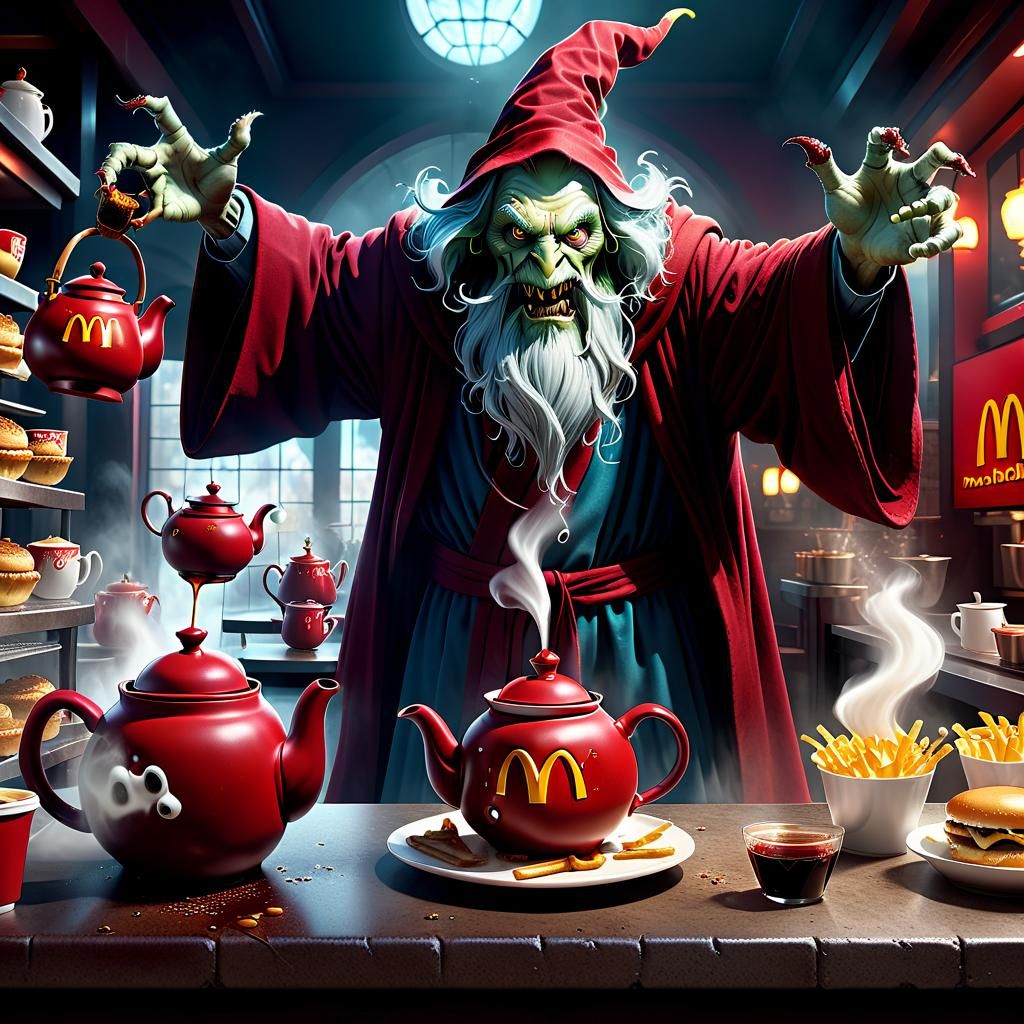 Mad Wizard Transforms Teapot into Monster