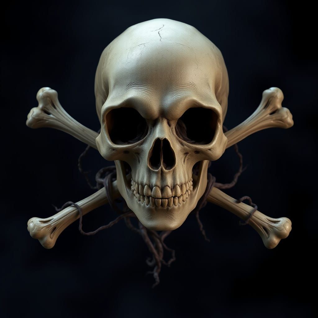 Realistic Skeleton with Crossed Bones in a Haunting Dark Fan...