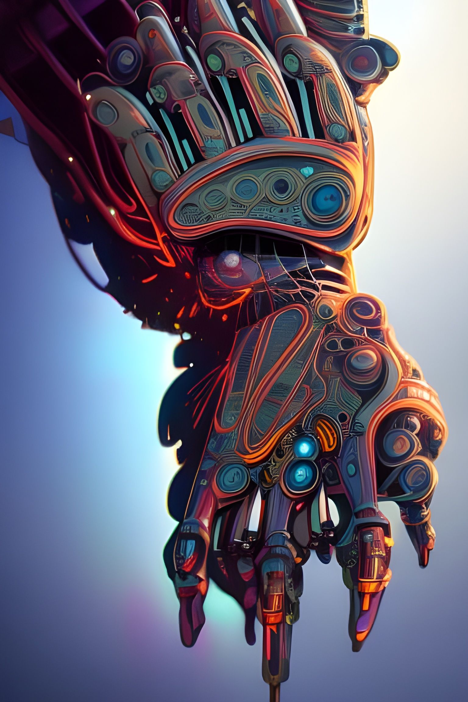 Realistic Biomechanical Hand with Neon Cell Shading