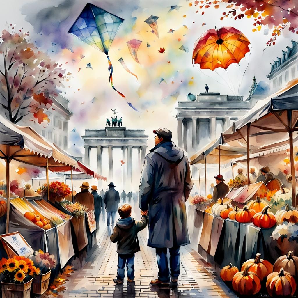Berlin Market Scene in Transparent Watercolor