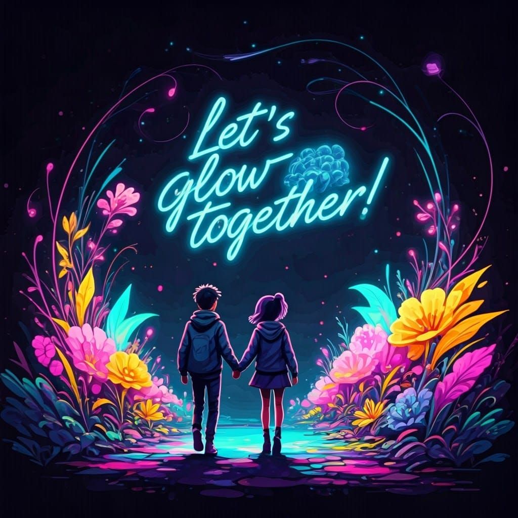 Psychedelic Graffiti: Glowing Couple in Abstract Street Art