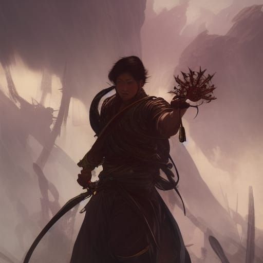 Fantasy Swordsman in Dark, Detailed Style