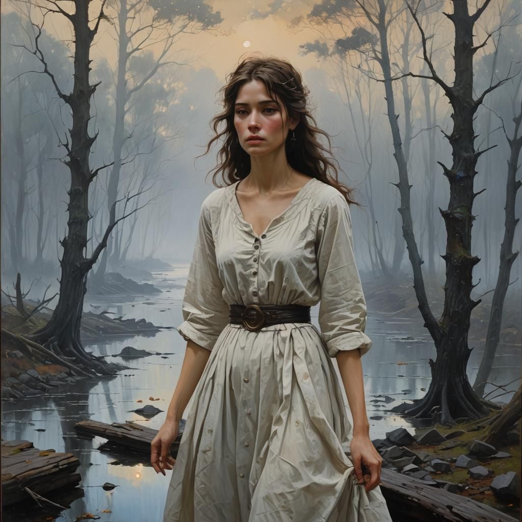 Melancholic Oil Painting of Endless Waiting