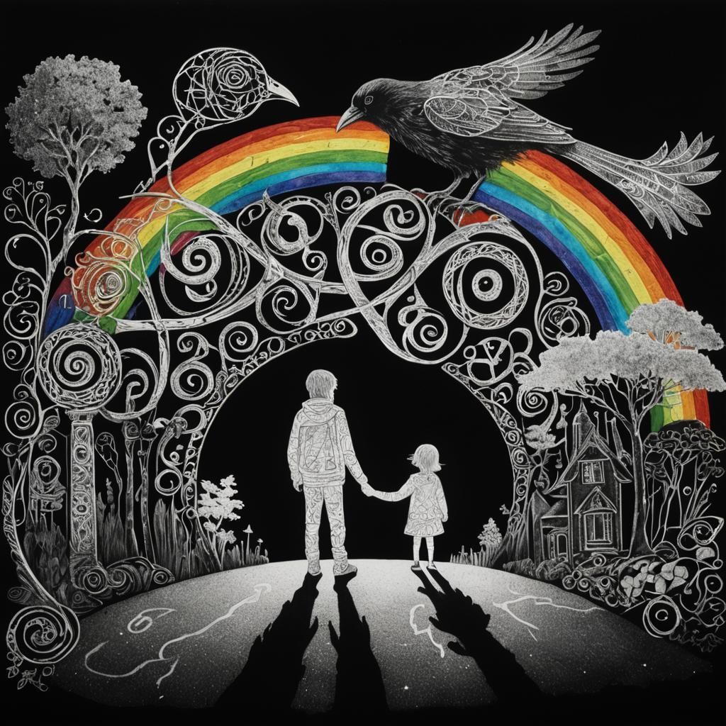 Celtic Raven in Childlike Surrealist Style