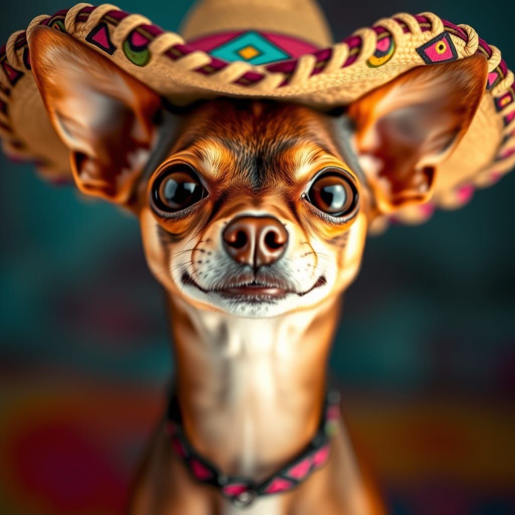 Chihuahua with Sombrero in Colorful Portrait Style