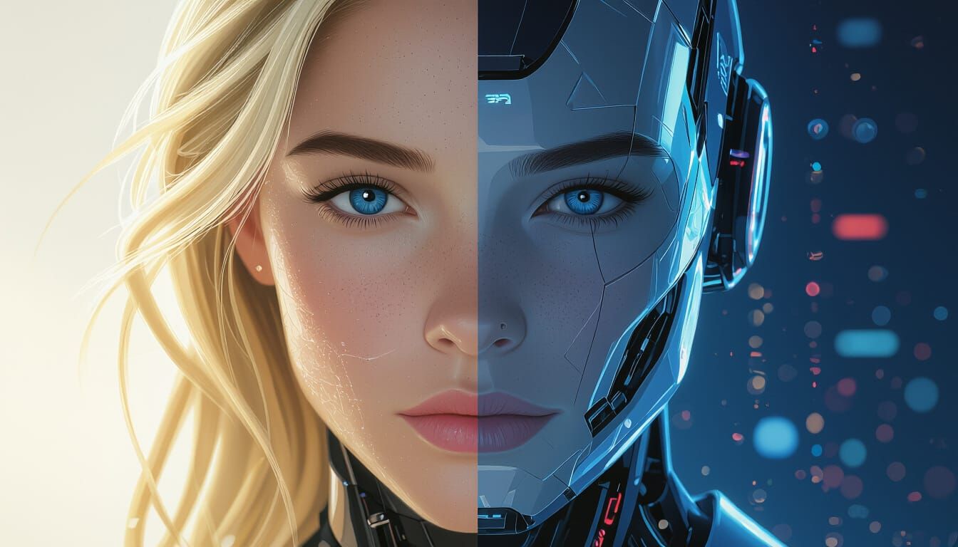 Split Portrait: Nature Meets Technology in Digital Art