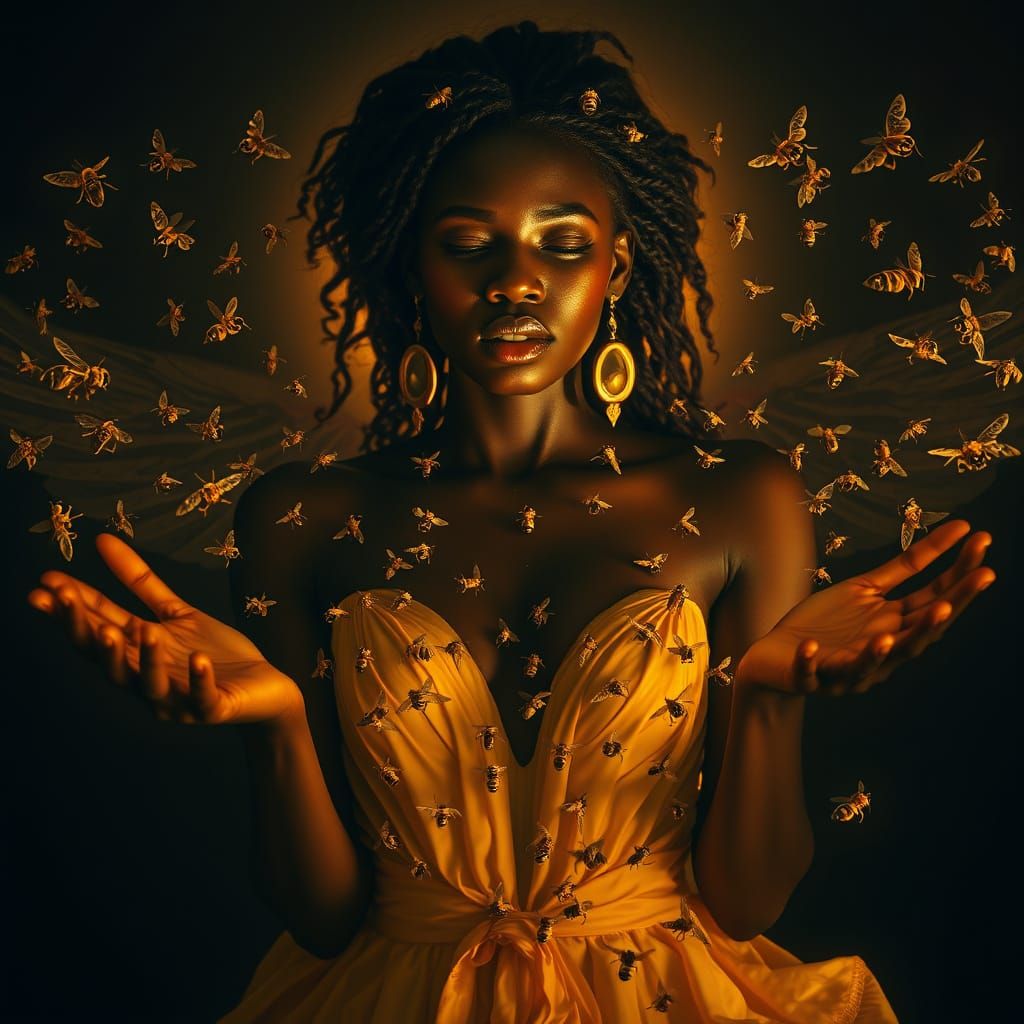 Goddess of Nature in Radiant Golden Light