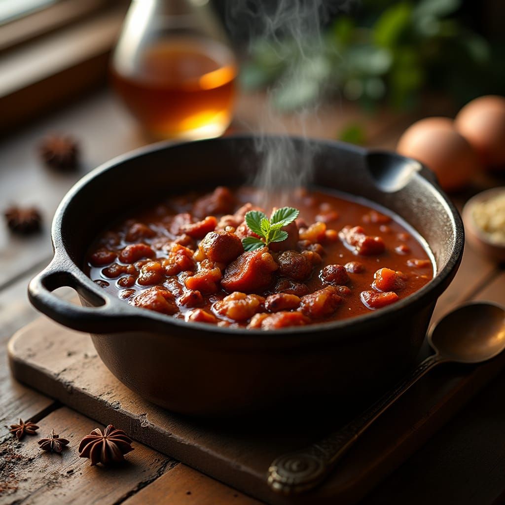 Cast Iron Pot with Heirloom Chili in Golden Light