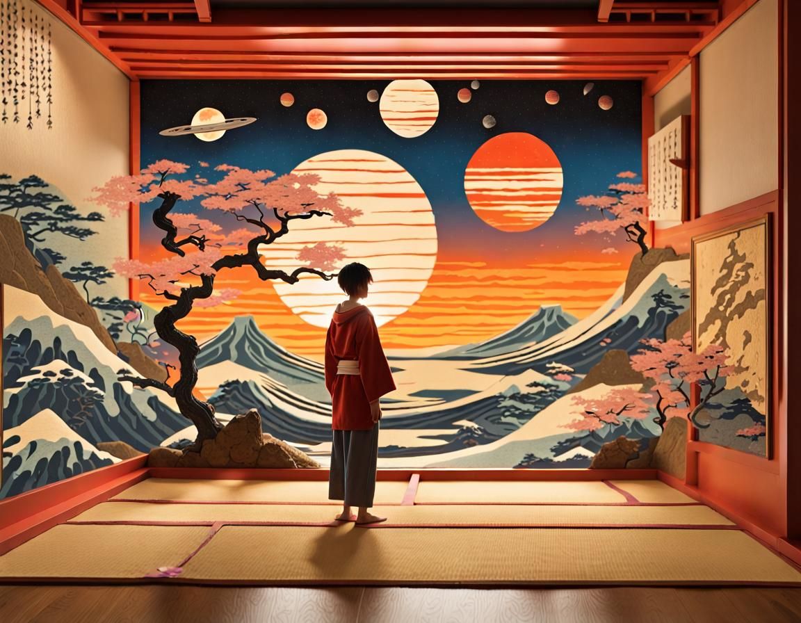 Ukiyo-e Diorama: Path to a Magical Sunrise