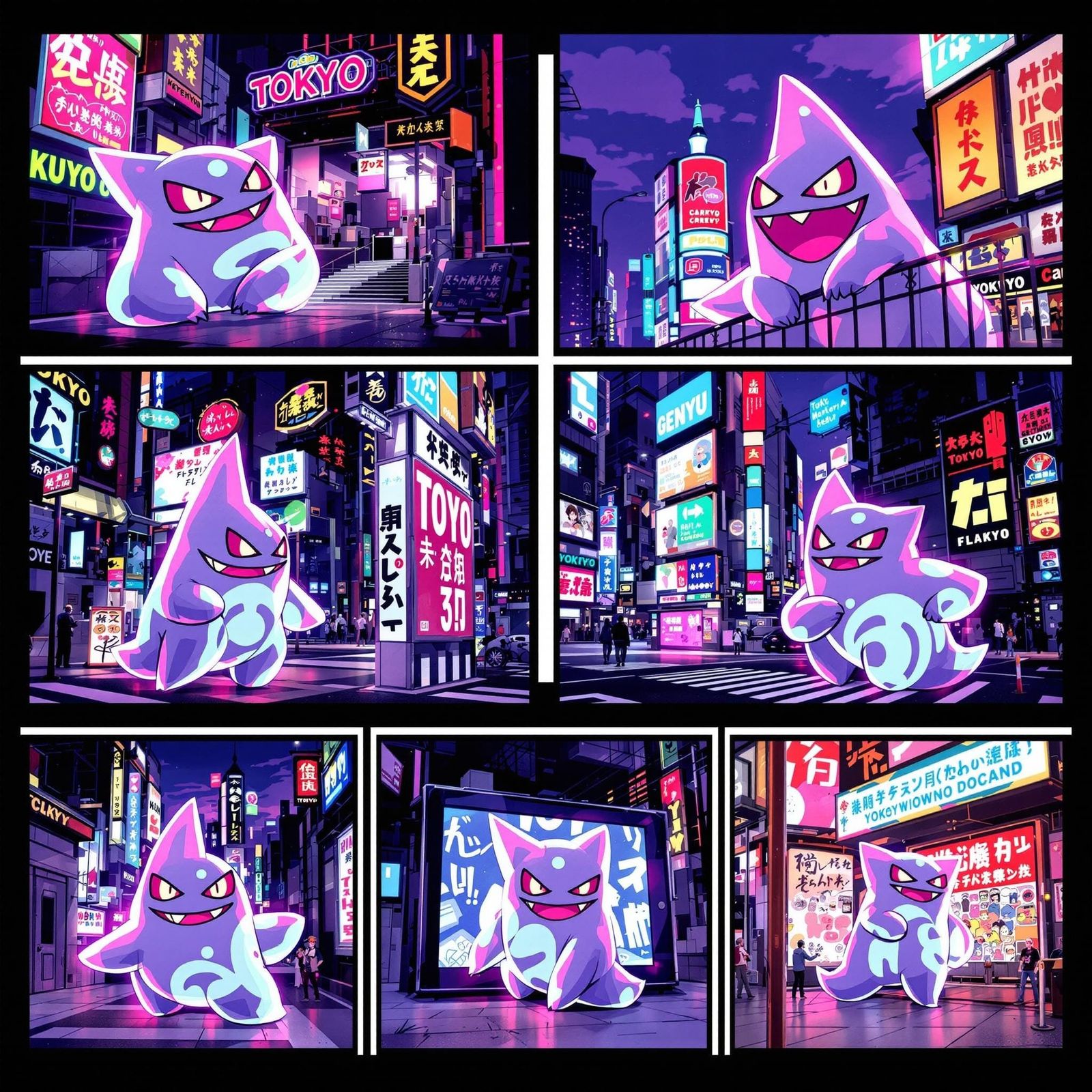 Pokémon in Tokyo City Neon Landscapes