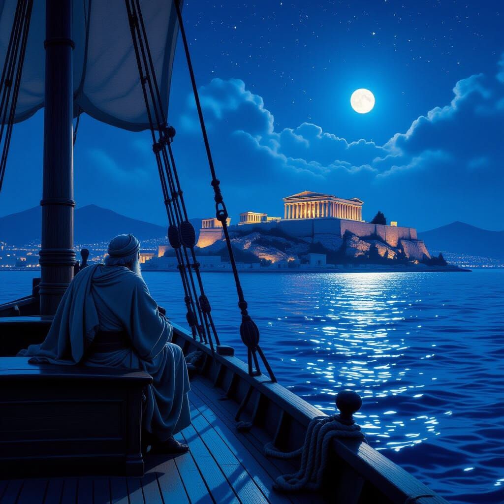 Sailor Views Ancient Athens by Starlight on Greek Ship