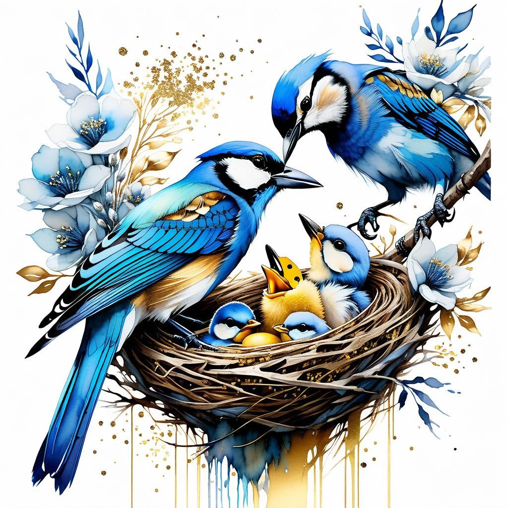 Cozy Bird Nest with Mother Feeding Chick