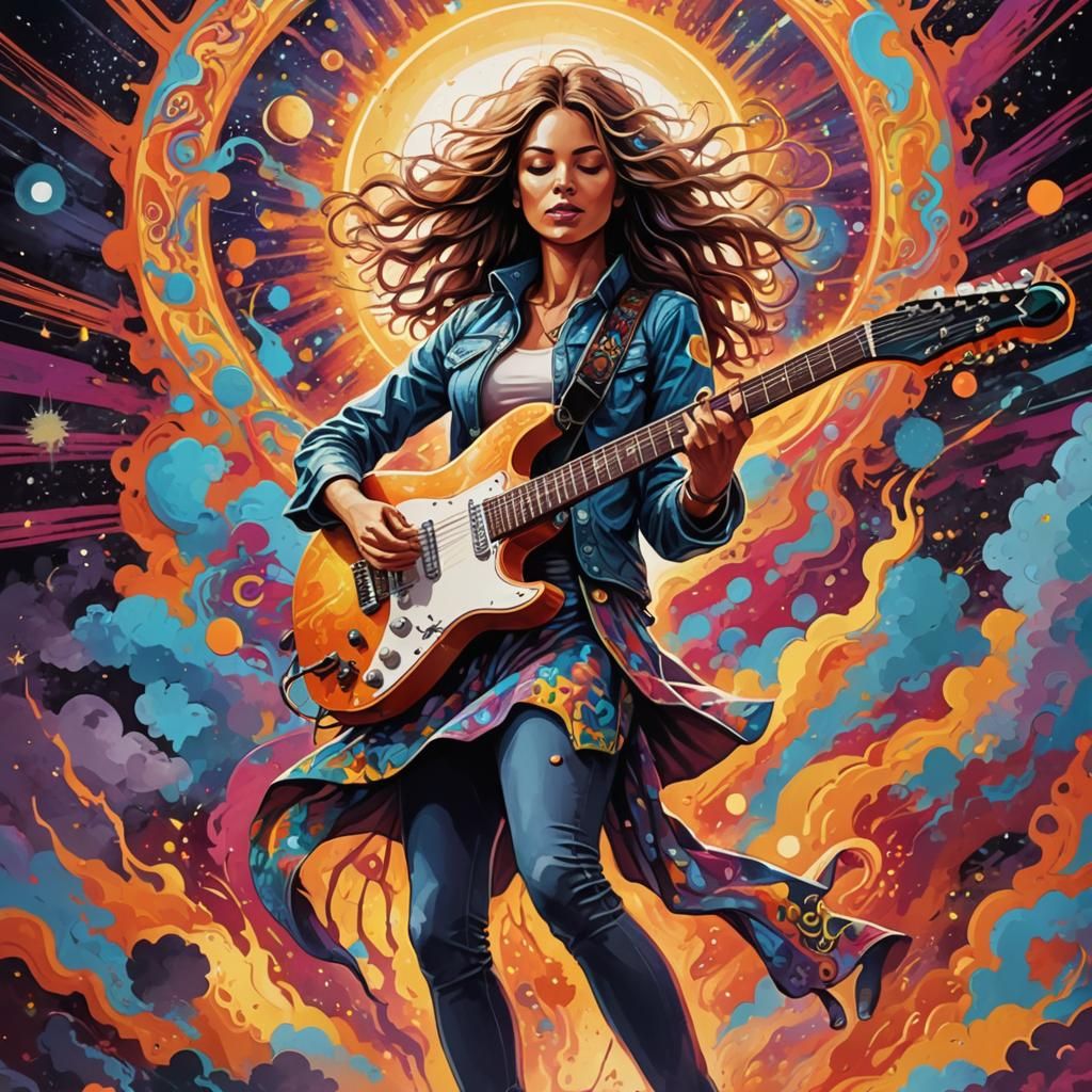 Psychedelic Rock Guitarist with Cosmic Aura