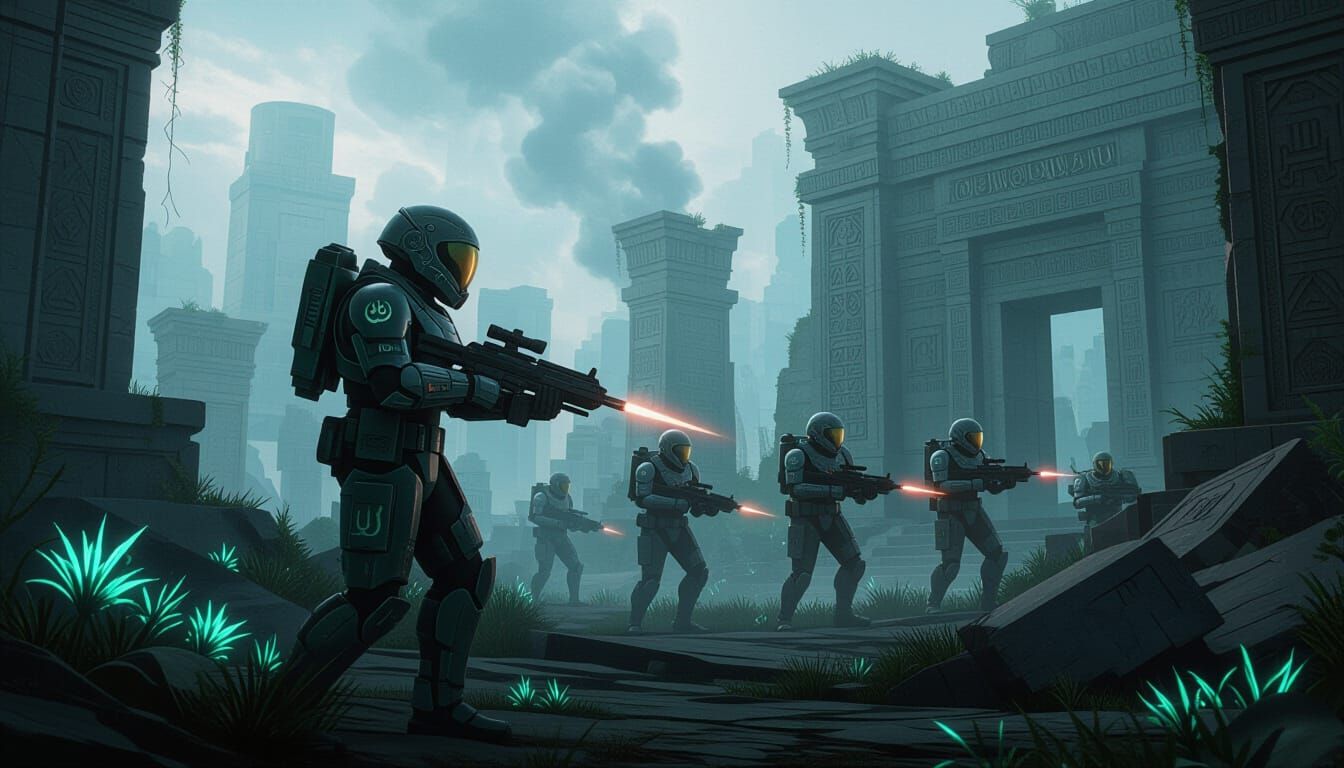 Futuristic Muslim Space Marines Explore Alien Ruins