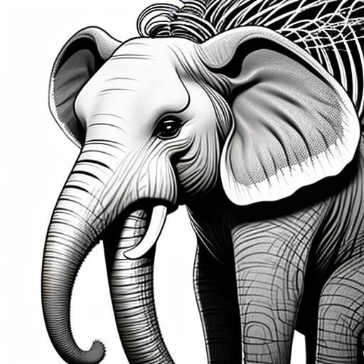 Elephant Coloring Book Page Line Art