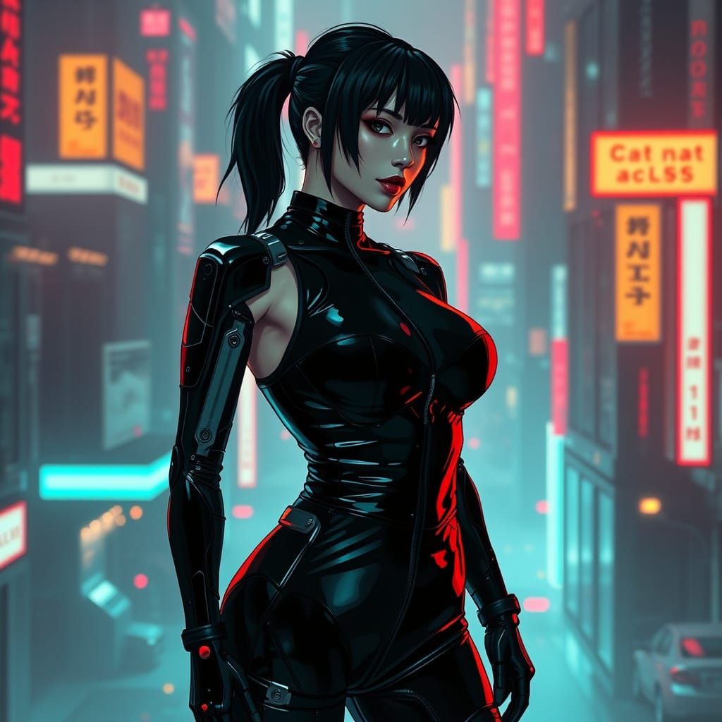 Cyberpunk Goddess in Neon Cityscape