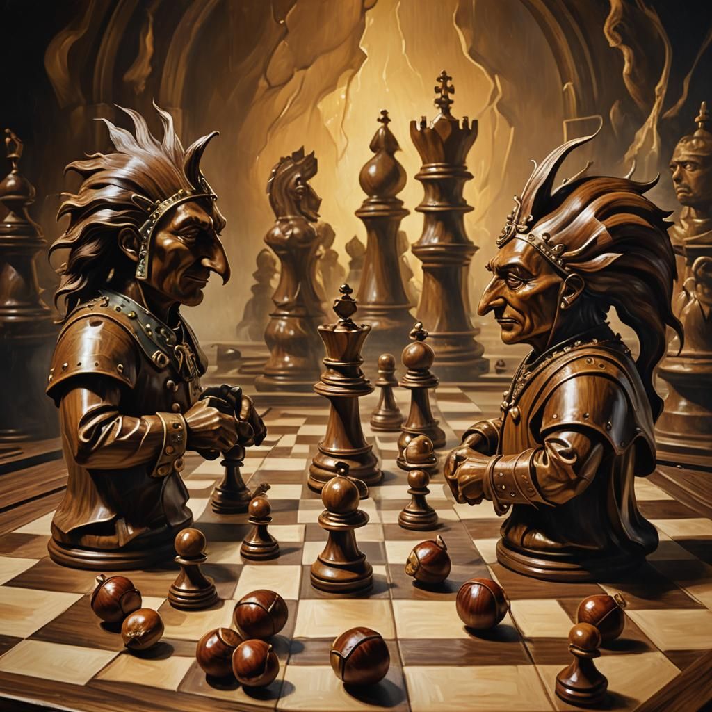 Chestnuts Playing Chess in Surreal Digital Art