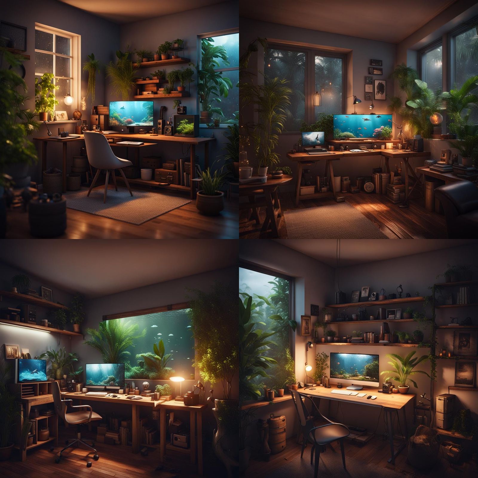 Cozy Workspace Oasis on a Rainy Evening