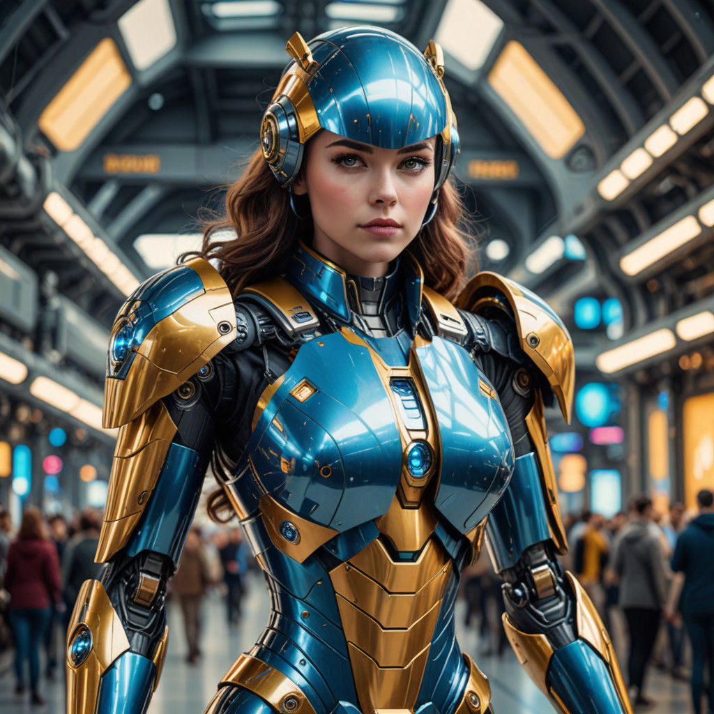 Retro Futuristic Robot Warrior in Heroic Pose