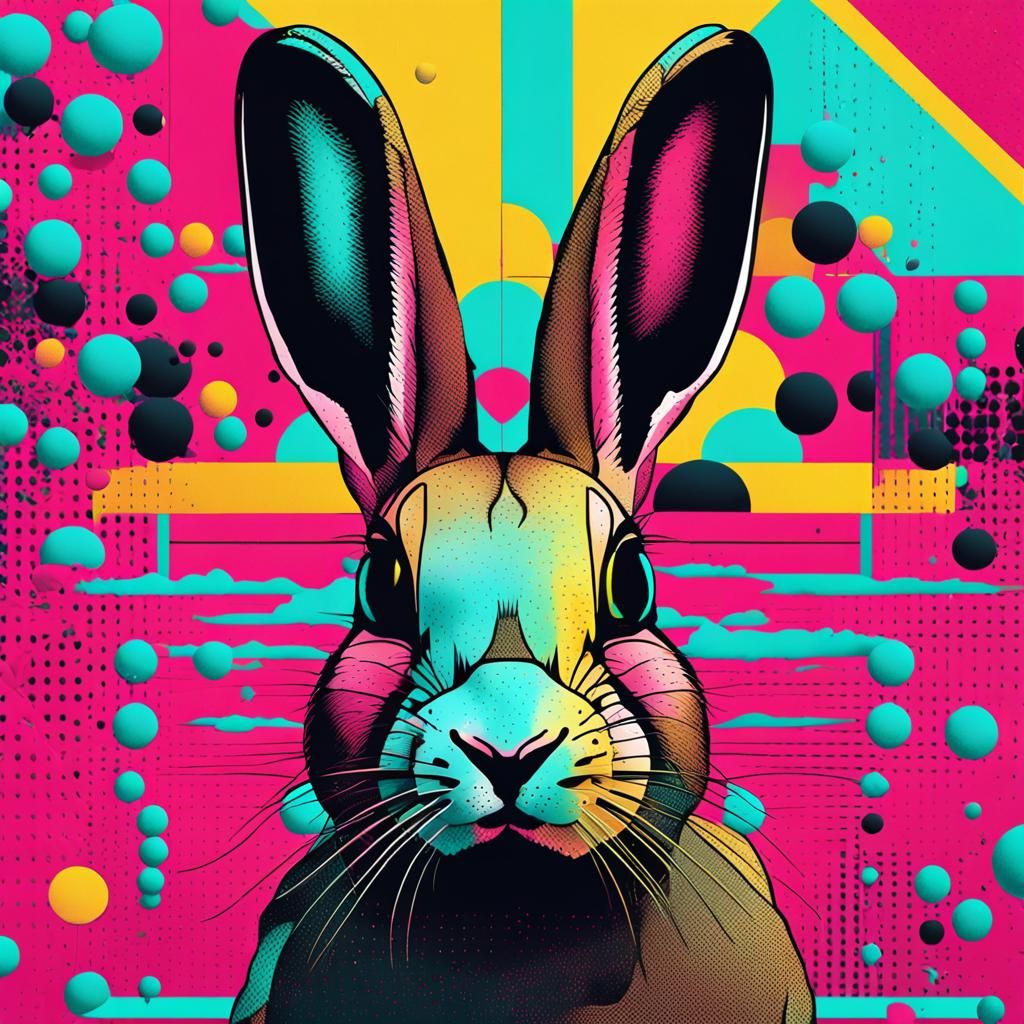 Pop Art Rabbit with Bauhaus Geometric Background