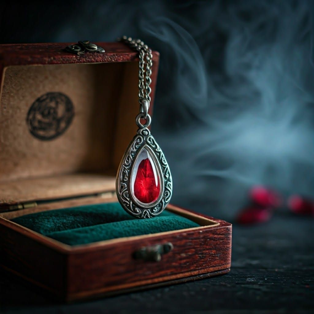 Antique Rose Petal Amulet in Crystal Teardrop with Fey Rune ...