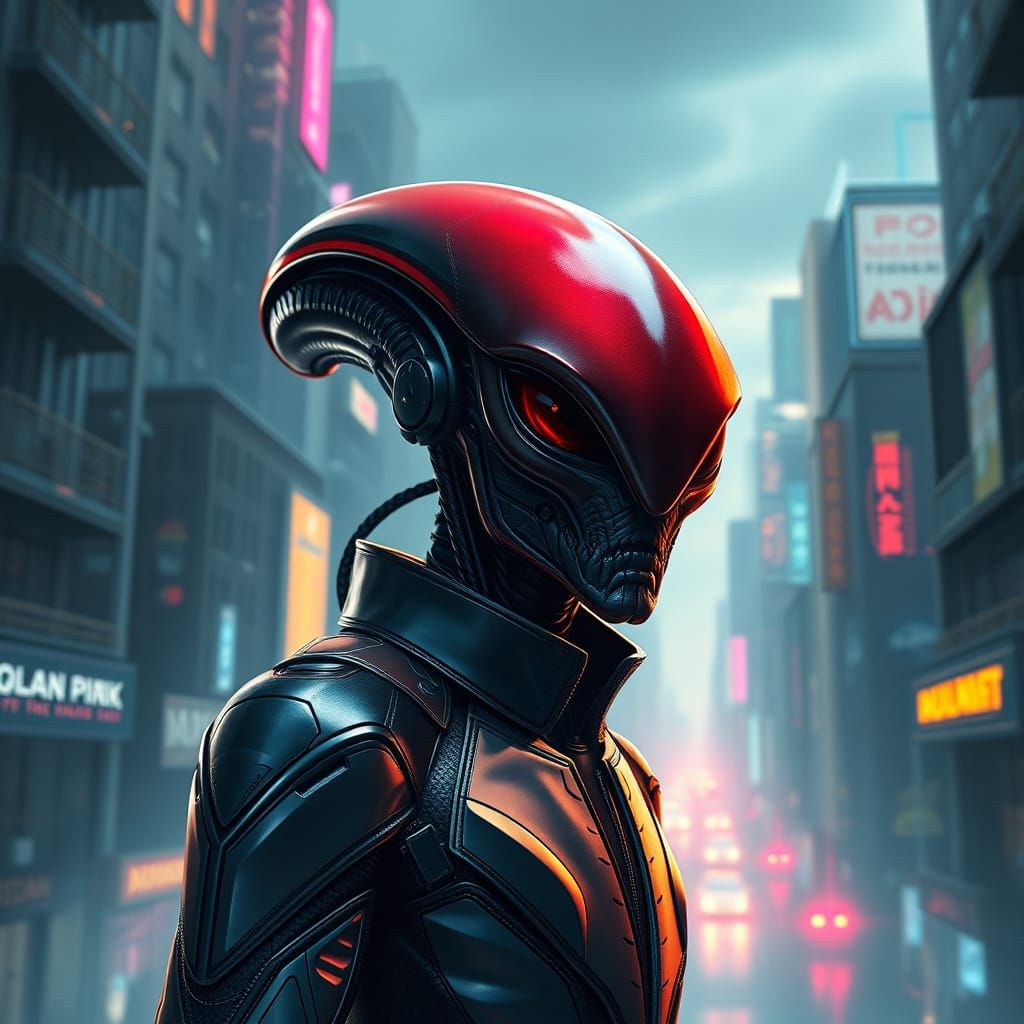 Alien Overlord in Dystopian Cityscape