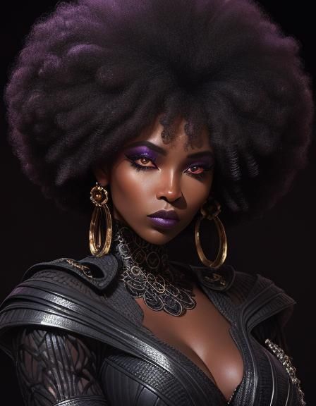 Negro woman dressed in RnB style. Afro hairstyle. Dark sexua...