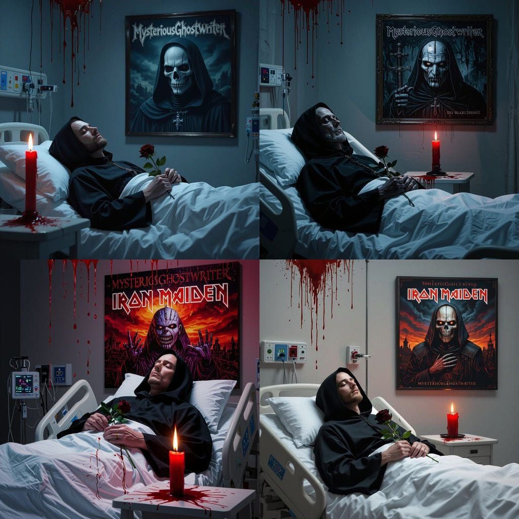 Dark Monk With Black Rose in Dramatic Hospital Setting