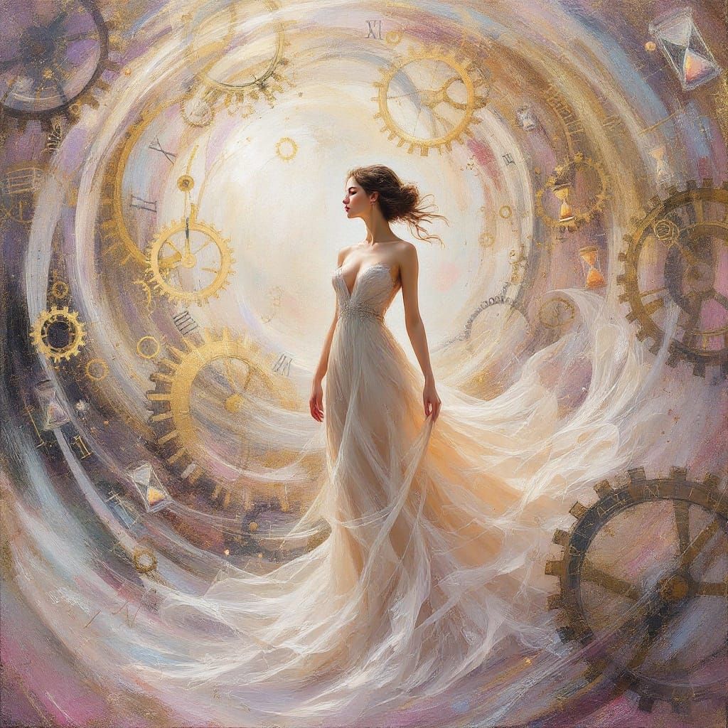 Ethereal Woman Lost in Time's Whirlwind