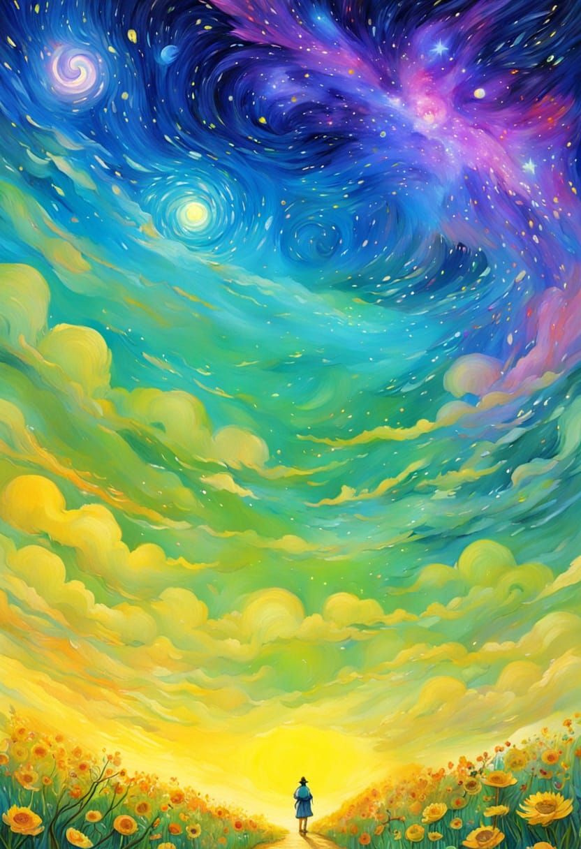 Whimsical Sci-Fi Fantasy Sunrise Illustration