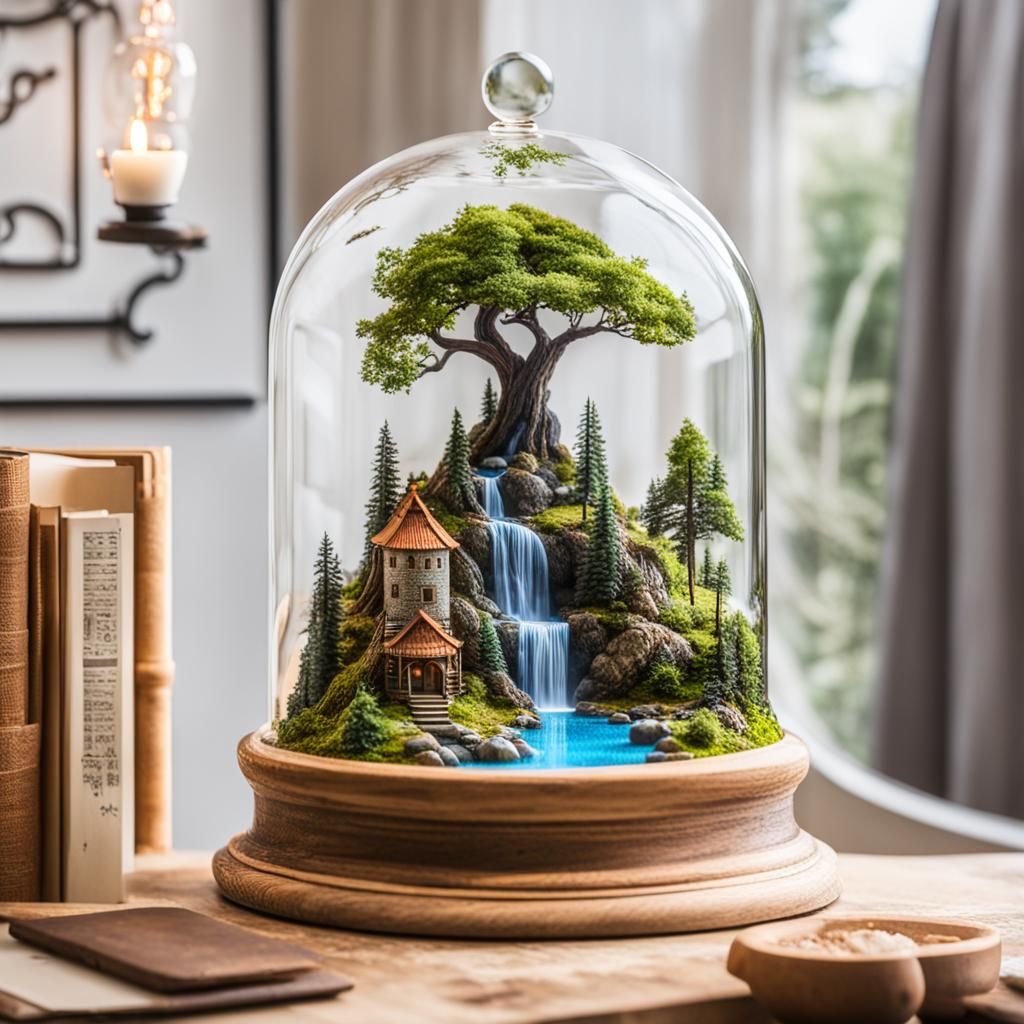 Fantastical Miniature World Inside a Glass Cloche