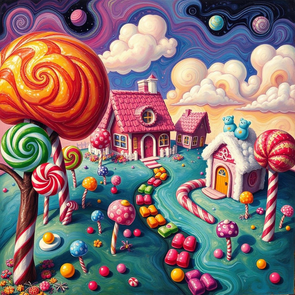 Whimsical Candy World: Lollipop Trees & Gummy Houses